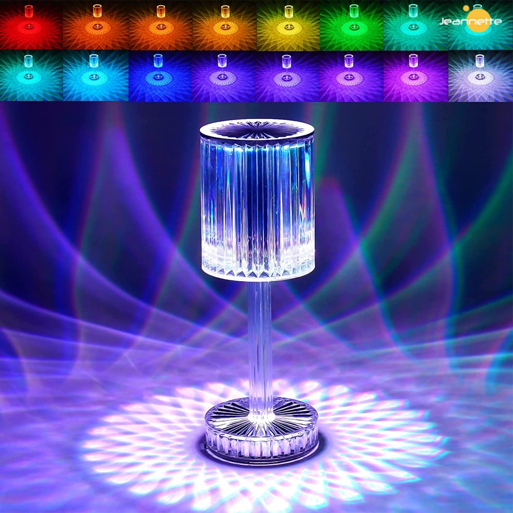 Crystal Diamond Table Lamp Touch Control RGB Color Light Bedroom