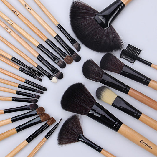 24 Piece Makeup Brush Set With Leather Pouch